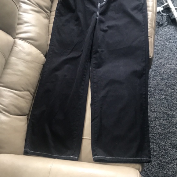 Wide Legged Black Overalls with Button Detail and White‎ Stitching - Picture 9 of 14